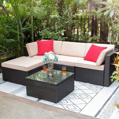 China Modern Outdoor Wicker Patio Furniture Conversation 5 PC Seater Sectional Sofa for sale