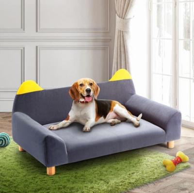 China Hand Wash Dog Cat Couch Sofa Pet Bed Lounge With Ears And Legs Velvet Sleep Solid Wood Dog Cat Sofa Bed for sale