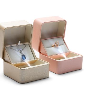 China Luxury PU Leather+Plastic shell+Velvet Jewelry Box for Ring Earring for sale