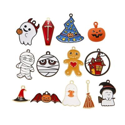 China Cute Enamel Charm Pumpkin Magician Halloween Cartoon Necklace Bracelet Diy Gold Alloy Pendant Jewelry Making Craft Accessories for sale