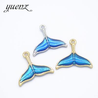 China BOHEMIA/kc Rhodium Gold Color Metal Enamel Blue Fish Tail Dangling Charm For Woman Necklace Bracelet Jewelry Making Accessories for sale