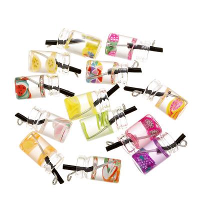 China FASHIONABLE Charms Fruit Juice Pendant Crafts Making Findings DIY Handmade Jewelry Lemon Orange Milk Tea Apple For Earrings Necklace for sale