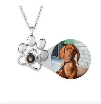 China Creative Dog Paw Necklace 100 Tongue I Love You Of TRENDY 925 Sterling Silver Pet Photo Projection Cat Necklace for sale