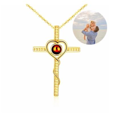 China 100 Languages ​​Projection Heart Shaped Cross Necklace Minority Design Sense Silver Frontier Sale Female Pendant for sale