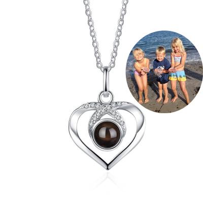 China 100 TRENDY Different Languages ​​I Love You S925 Photo Projection Necklace Silver Personalized Pendant - Heart for sale