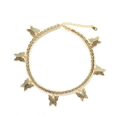 China New Fashion Zirconia Hip Hop Small Butterfly Anklet Girls Popular Butterfly Element Shining Anklet for sale