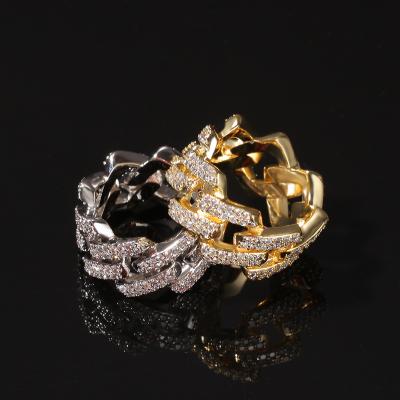 China Hiphop New Hot Micro Pave Zircon Rows Men's Rings Europe and America Gold Plating Hip Hop Cuban Ring Two Drill for sale