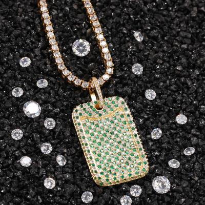 China Other New Heavy Industry Zircon Net Red Personalized Geometric Squares Army Green Pendant Necklace for sale