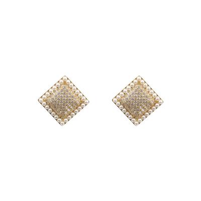 China Simple cold wind female compact geometric earrings retro concise square pearl earrings 2021 new fashionable earrings for sale