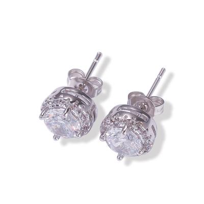 China New Hip-hop Four-claw Black Zircon Stud Earrings Round Square Clear Zircon Earrings for sale