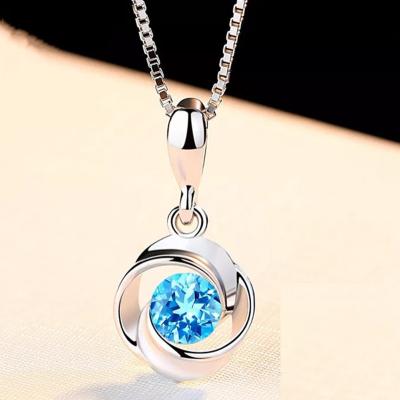 China S925 vintage color sliver color sliver necklace colgante sapphire female bizuteria zircon pierscionki pierscionki gemstone blue crystal jewelry pendant for sale