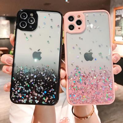 China Shockproof.kickstand.falling Preventing Fashion Designer Luxury Clear Bling Flicker TPU Women Cell Phone Cases Back Cover For iphone X Xs 11 12 mini pro max for sale