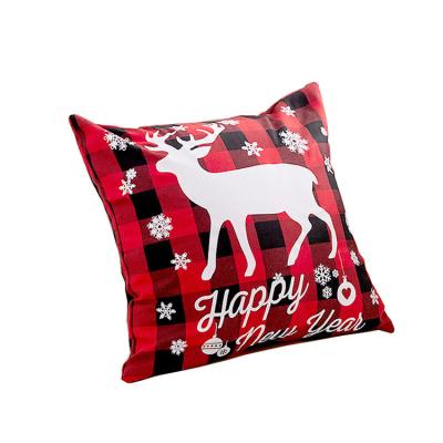 China Red Checked Creative Red Christmas Plaid Pillow Case Christmas Elk Peach Skin Pillow Case Canvas Upholstery Pillow Case for sale