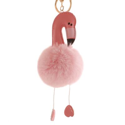 China Creative Flamingo Hairball PU Key Chain Women's Leather Key Chains Pendant Bag Unisex Car Dangle Fur for sale