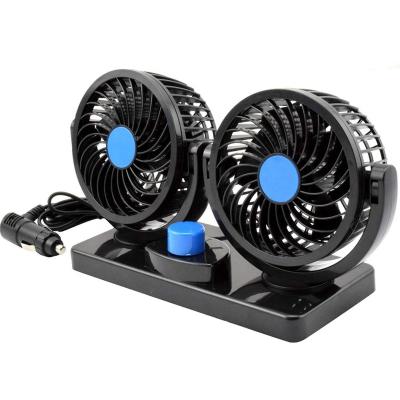 China Metal+Black Portable Car Fan 12V 24V Air Cooling Fan 2 Speed ​​Double Head Plastic Electric Auto Fan Low Noise Low Noise for sale