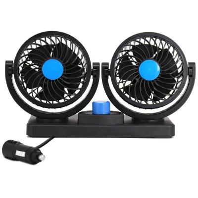 China Metal + Plastic Double Heads 12V Fan Two Speeds Adjustable Auto Fan 360 Degree Rotation Manual Vehicle Fan For Trucks Or Car for sale