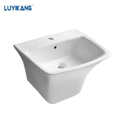 China Y9078 High Grade Modern Wall Hung Square Ceramic Sink Basin Bathroom Hanging One Piece Wash Basin for sale