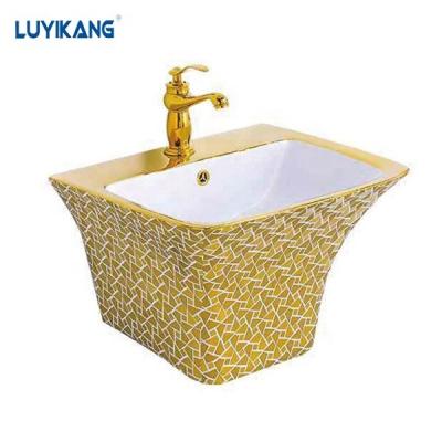 China MT205 Chaozhou Modern Pedestal Wash Basin Wall-hung Basin Bathroom Vanity Colored Basin for sale