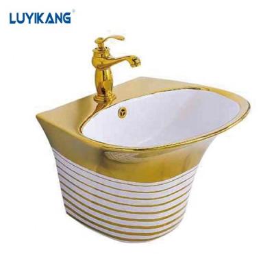 China MT201 Modern Bathroom Gold Basin Ceramic Vanity Basin Art Wall-Hung Basin for sale