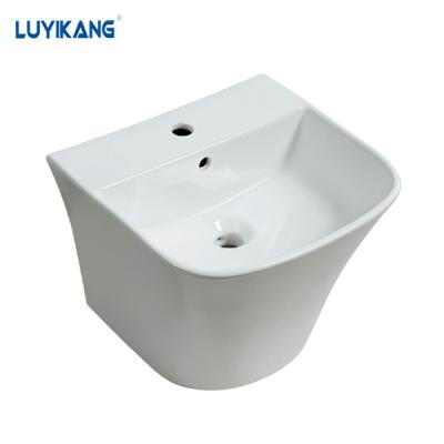 China Y228 Modern Wall Hung Basin High Grade Wall Hung Sink Square Basin Ceramic Bathroom Hanging One Piece Wash Basin for sale