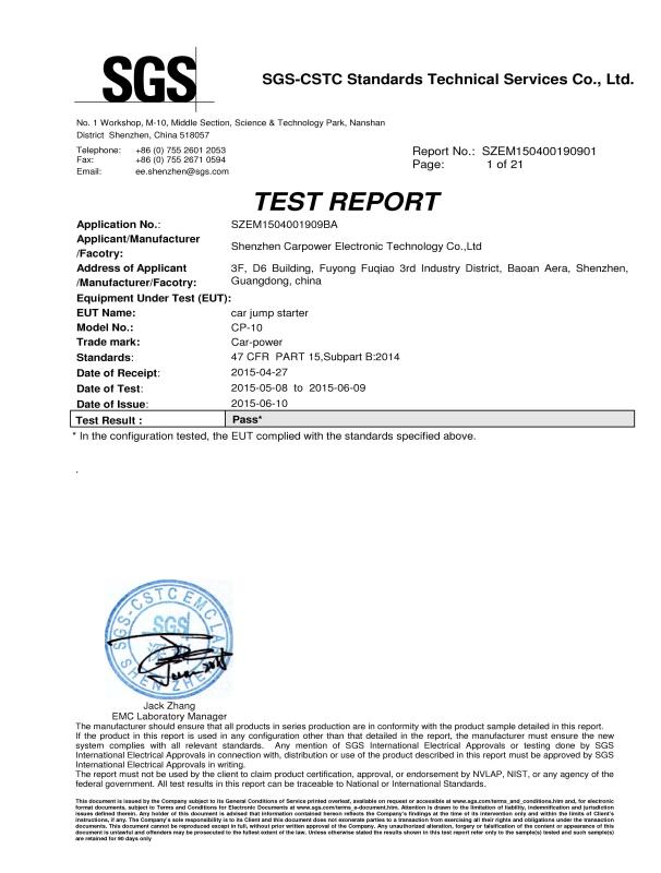 FCC - Shenzhen carpower electronic technology co.,ltd