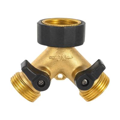 China Metal two way type y valve water pipe hose brass connector for garden with Y-distributor Y-connection for sale