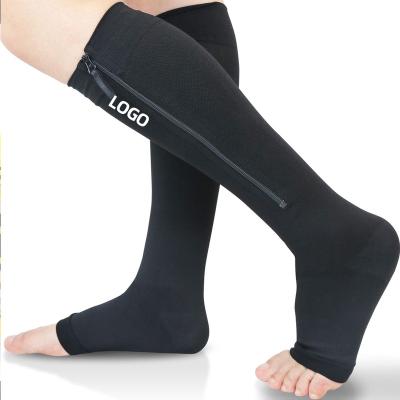 China Dropshipping Breathable Zipper Surgical Sport Straight Customized Care Toe Less Medical Compression Socks 20-30 mmHg For Nurses for sale