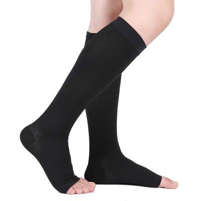 China 20-30 mmHg Performance Medical Professional Running Knee High Toe Sports Funky Polyester Less Breathable Private Label Compression Socks for sale