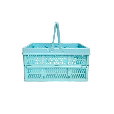 China Hanser PD-27 Folding Picnic Basket Household High Quality Portable Collapsible Storage Basket Plastic Shopping Basket With Handle for sale