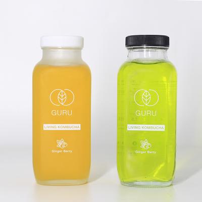 China Beverage 16oz 250ml 350ml 500ml Square Juice Glass Bottles Packaging For French Beverage for sale