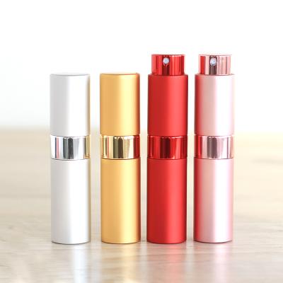 China 10ml Cosmetic Twist Up Aluminum Metal Spray Bottle 8ml Portable Refillable Perfume Atomizer for sale