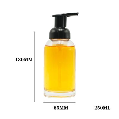 China New Clear 250ml Round Empty Glass Dispenser Soap Foam Pump Refillable Bottles Foaming Bottles for sale