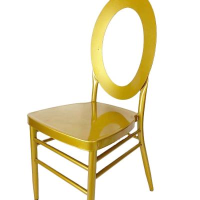 China High Stacking Capacity Factory Wholesale Hotel Wedding Chair Stacking Gold Round Banquet Oval Back Steel Chair for sale