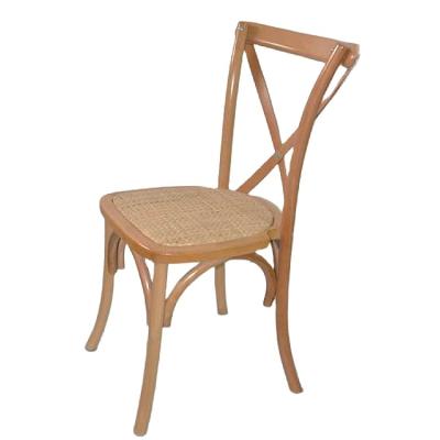 China Modern High Quality Antique Solid Wood Dining Chair Wedding Banquet Hotel Chair Leisure X Back Single Rattan Chair for sale