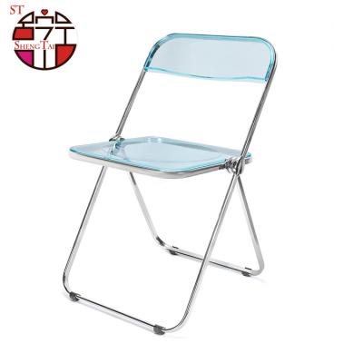 China Removable Cover Nordic Minimalism Folding Chair Backrest Transparent Household Dining Chair Stainless Steel for sale