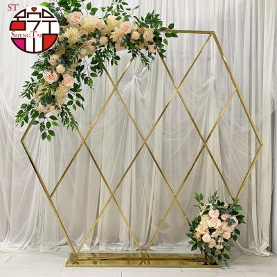 China (Other) Adjustable Stainless Steel Hexagon Buff Leather Backdrop Hall Wedding Decoration for sale