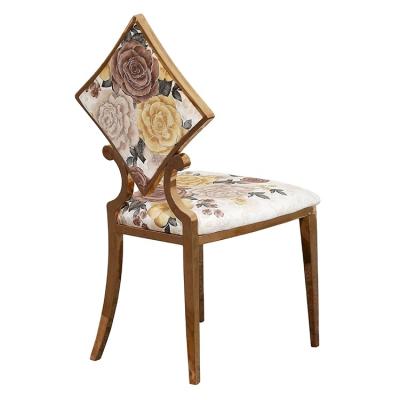 China Modern Romantic Wedding Chairs Floral Pattern Metal Design Wedding Decorations Chairs Padded Backrest For Event Wedding Dining Chairs for sale