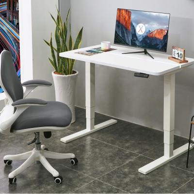 China HCYZ Adjustable Height Adjustable Computer Desk White Racing Table RGB LED Computer Gaming Electric Lifting Rolling Desk For Gamers for sale