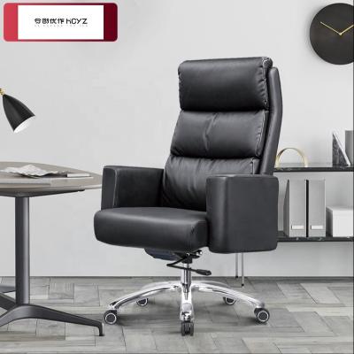 China Wholesale Black Luxury Modern Adjustable Chair High Back Boss Genuine Leather Chair (Size) Office Manager Chair for sale