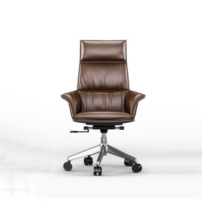 China Office Manager Chair Genuine Leather Chair High Back (Waist) Adjustable Luxury Leather Boss Chair for sale