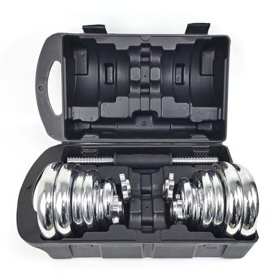 China Low Price Universal Fitness Equipment Cast Iron Plate Chrome Plated Adjustable Weight Barbell Dumbbell Set for sale