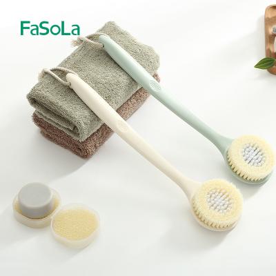 China FaSoLa Two Color Body Hair Bath Brush Bristle Long Soft Bath Brush Bristle Handle Back Scrub zapper for sale