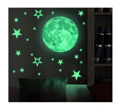 China Custom Decorative Sticker Qianheng PVC Wall Stickers for Kids Room Night Glow in the Dark Stars and Moon Modern 3D Wall Decoration Sticker for sale