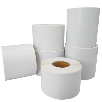 China Qianheng 50x80 mm 900pcs/roll Double Row Waterproof White Coated Thermal Transfer Label Paper Sticker for sale