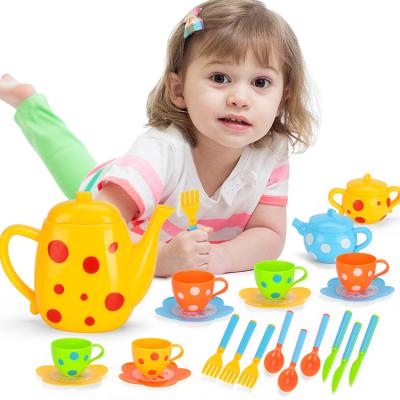 China Various Wholesale 23 Pieces Role Play Plastic Tea Cookware Toys Cooking Playset for sale