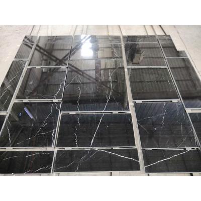 China Modern 60x60 Carrara Slab Tile Absolute Black And White Marble For Flooring With Glittering Design for sale