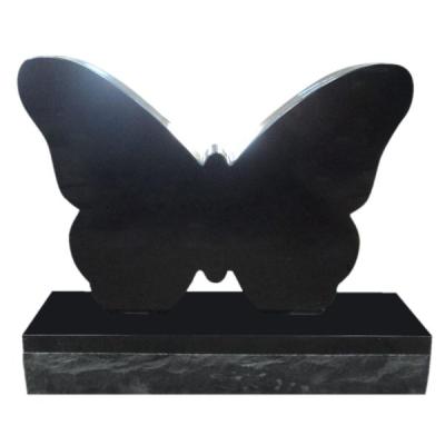 China Shanxi Double Polished Granite Black Marble Memorial Grave Stone Traditional Butterfly Headstone for sale