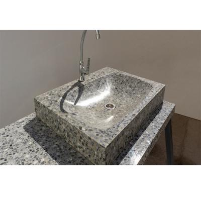 China Modern Simple Square Square Bathroom Brown Wash Basin Terrazzo Ready To Ship for sale