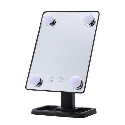 China Hot Selling LED Mirror 4 Bulbs Makeup Mirror Lighted Beauty Desk Vanity Lighted Makeup Mirror With Dimmer Stage for sale