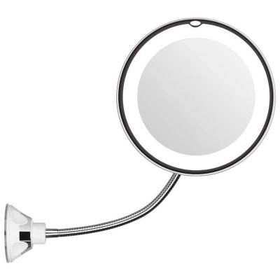 China LED Lighted Flexible Gooseneck Lighted 10X Magnifying Makeup Mirror with Suction Cup Bright Diffused Light and 360 Degree Swivel for sale